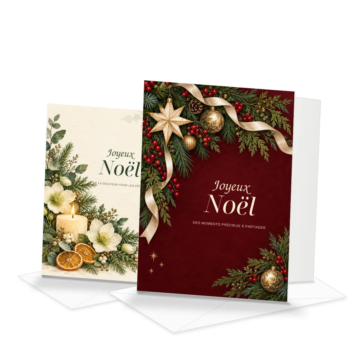 Cartes de Noël Velours botanique et Lumière douce