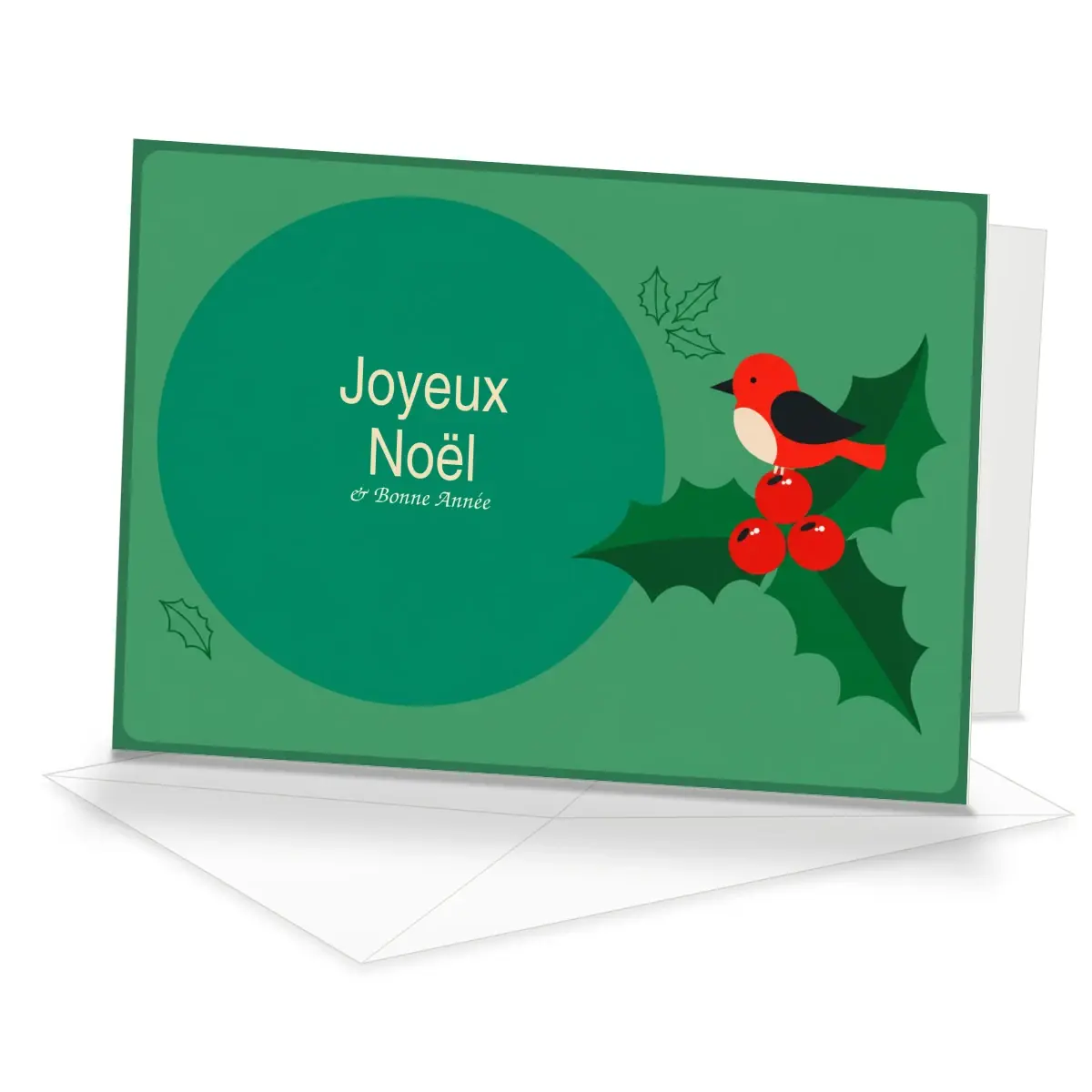 Houx & oiseau · carte de vœux